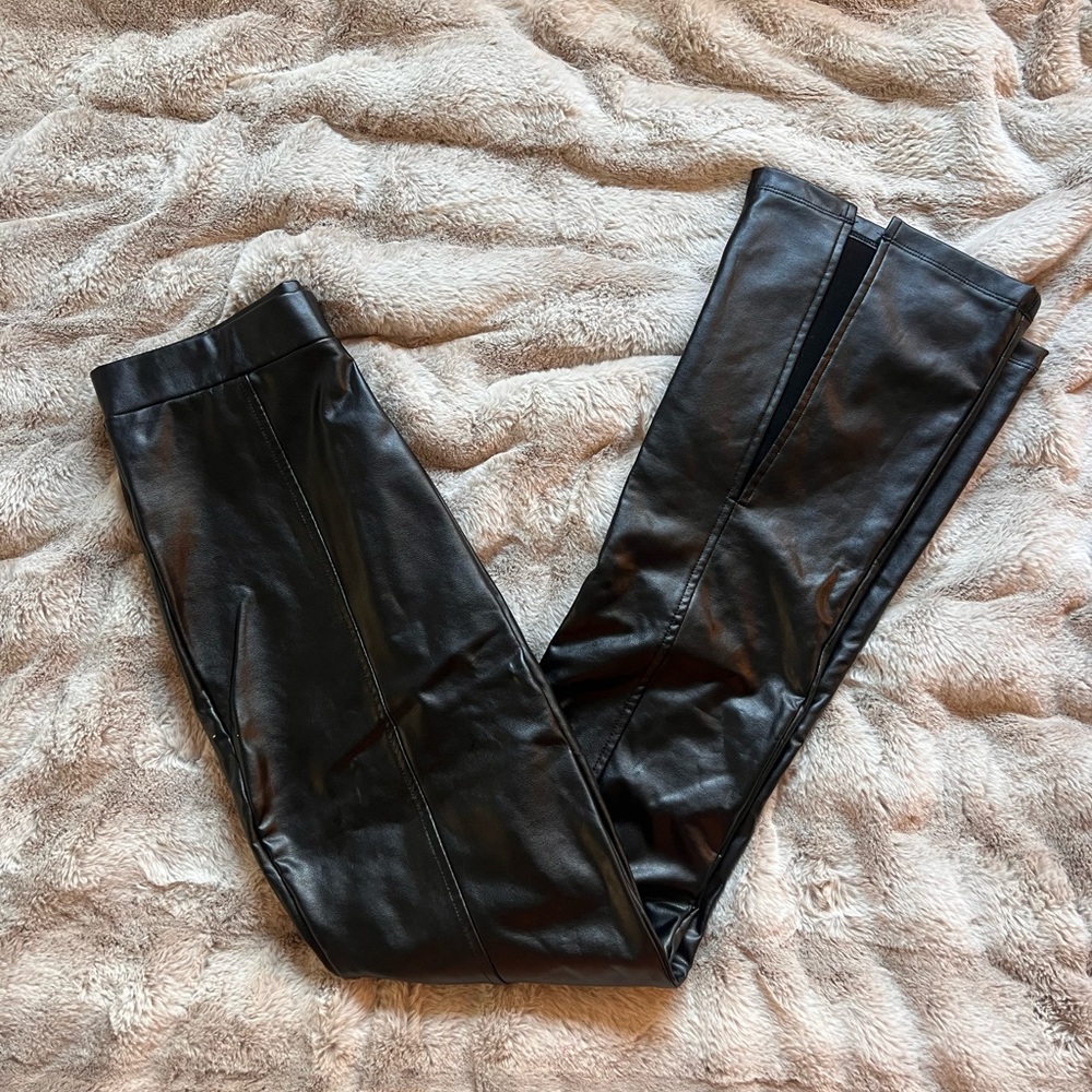 Black leather flared pants